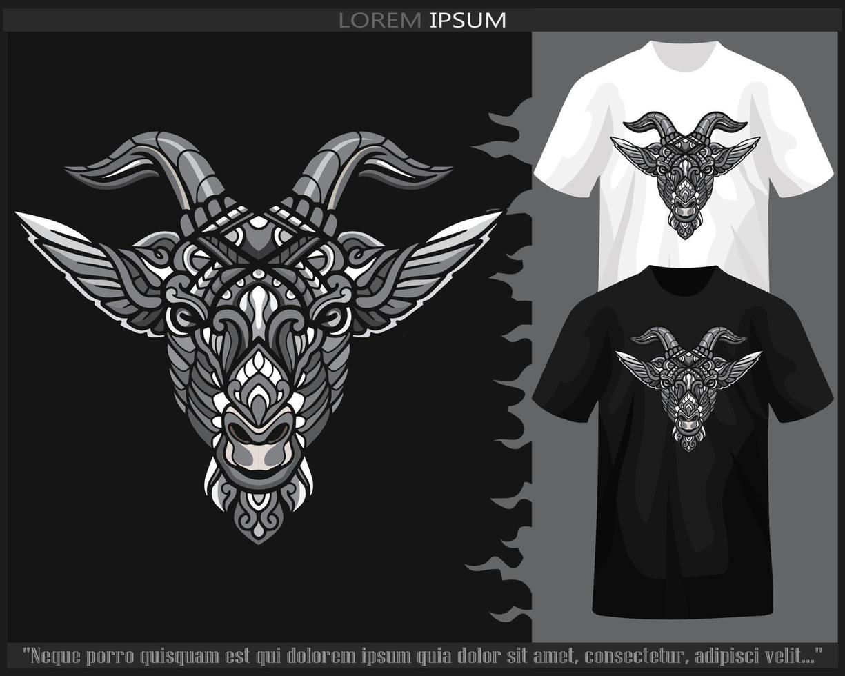 Monochrome color goat head mandala arts isolated on black and white t shirt. vector