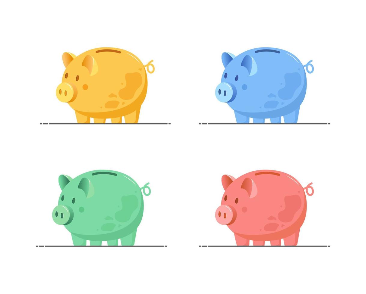 Set of colorful piggy banks. Financial symbol. Save money concept. Investments in future. Banking or business services. Vector illustration in flat cartoon style