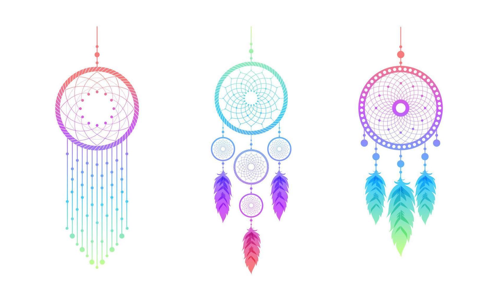 Dream catcher with mandala and feathers. Set of Indian mascots. vector