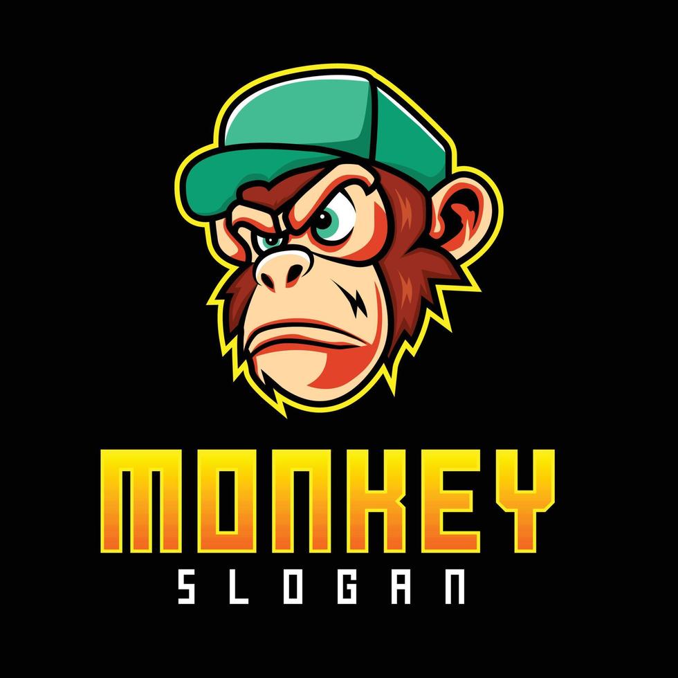 vector monkey with cap mascot logo esport template, badge, emblem, printing