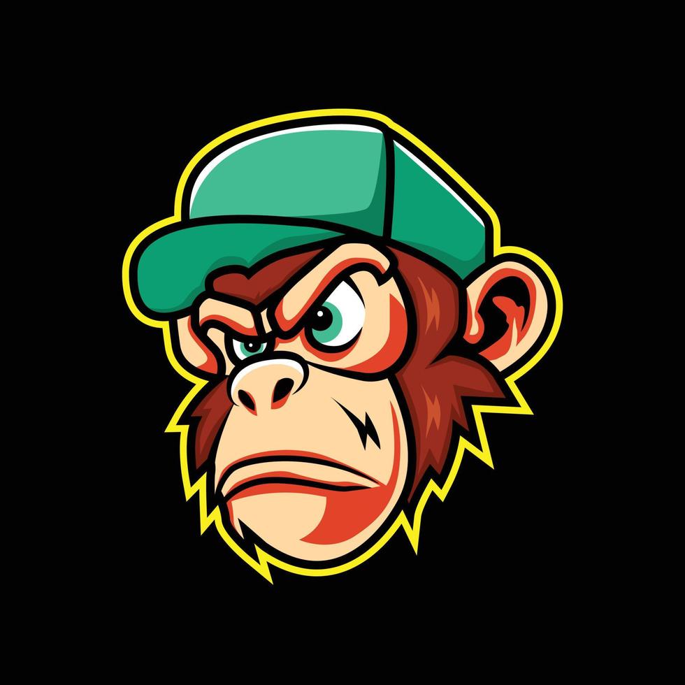 vector monkey with cap mascot logo esport template, badge, emblem, printing