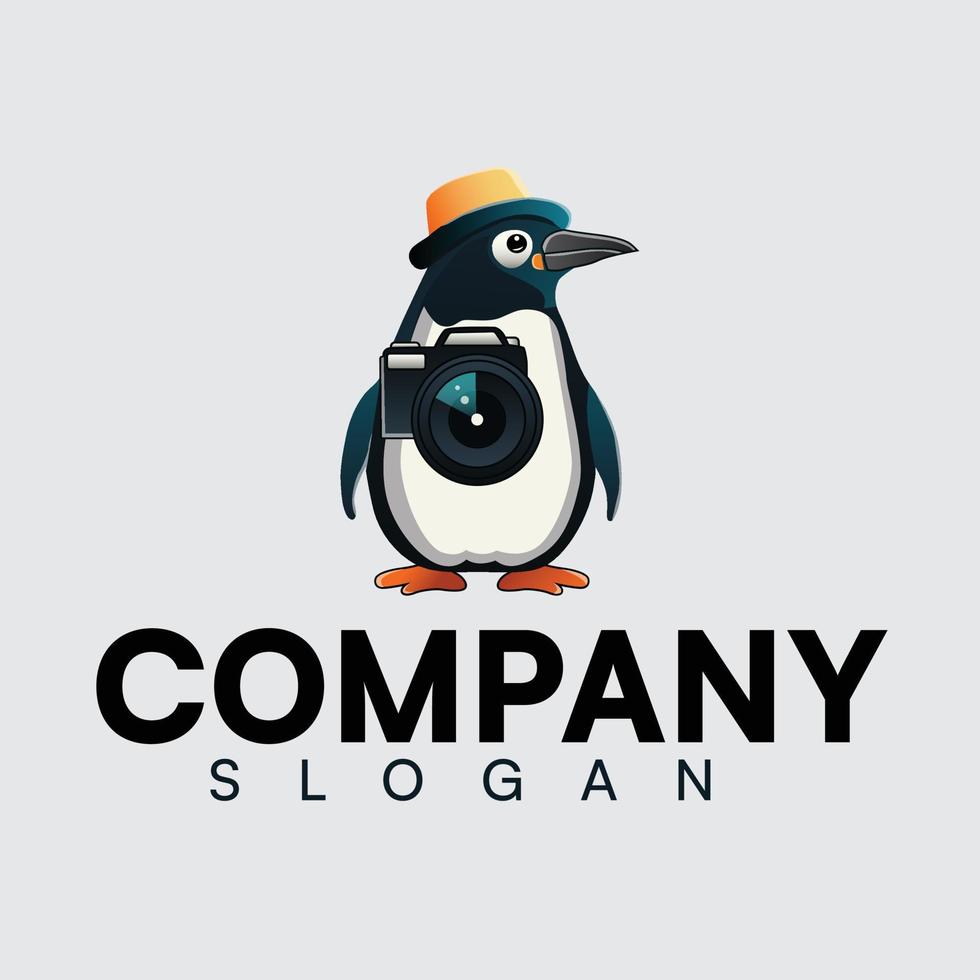 pingüino con cámara resumen logo , creativo logo, dibujos animados logo, fauna silvestre, estudio negocio logo vector