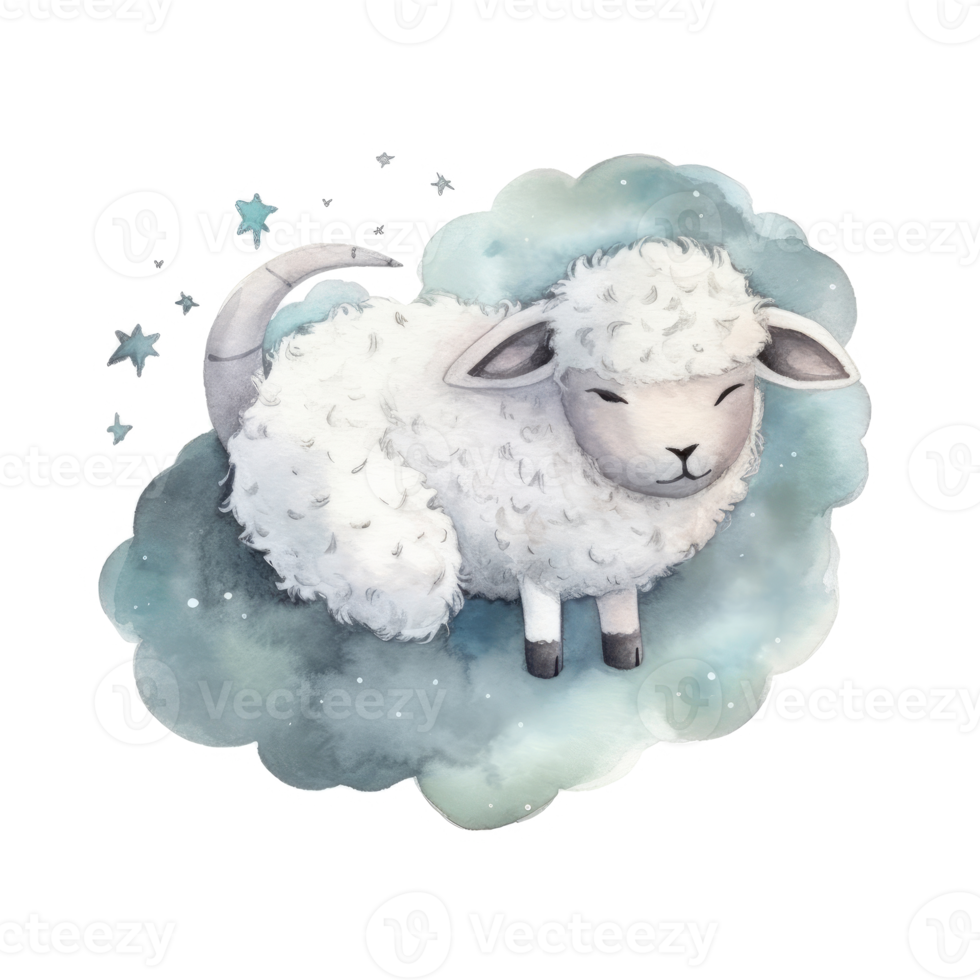 Cute watercolor night sheep. png