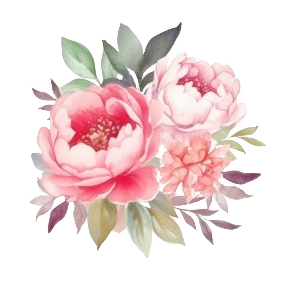 Watercolor peony flower. png