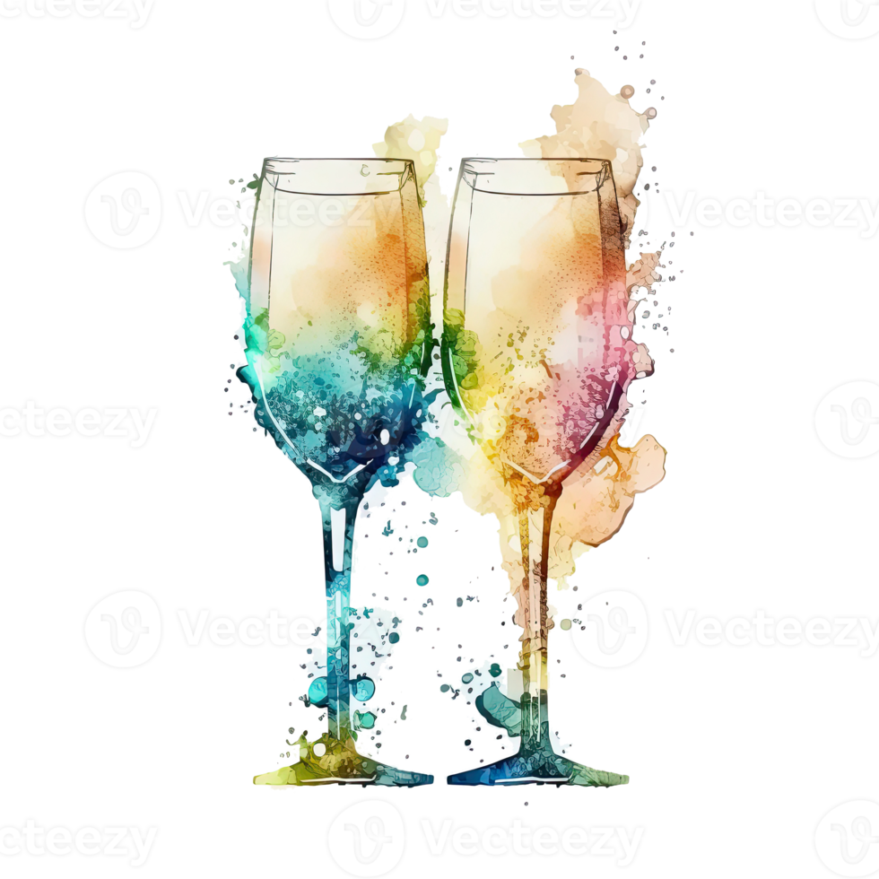 Watercolor Champagne Glasses. png