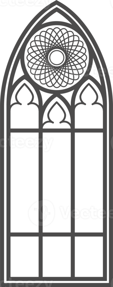 Gothic window outline. Silhouette of vintage stained glass church frame. Element of traditional European architecture png