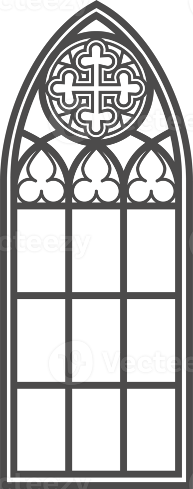Gothic window outline. Silhouette of vintage stained glass church frame. Element of traditional European architecture png