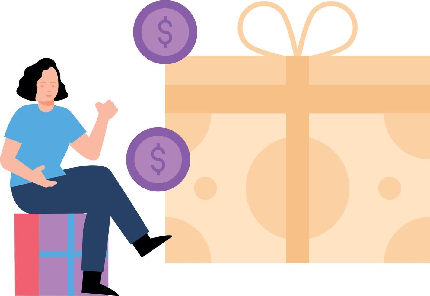 The girl is looking at the dollar gift. vector