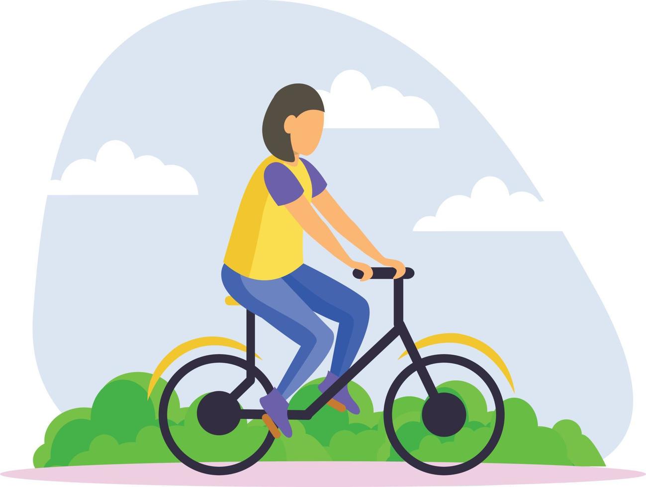 The girl is riding a bicycle. vector