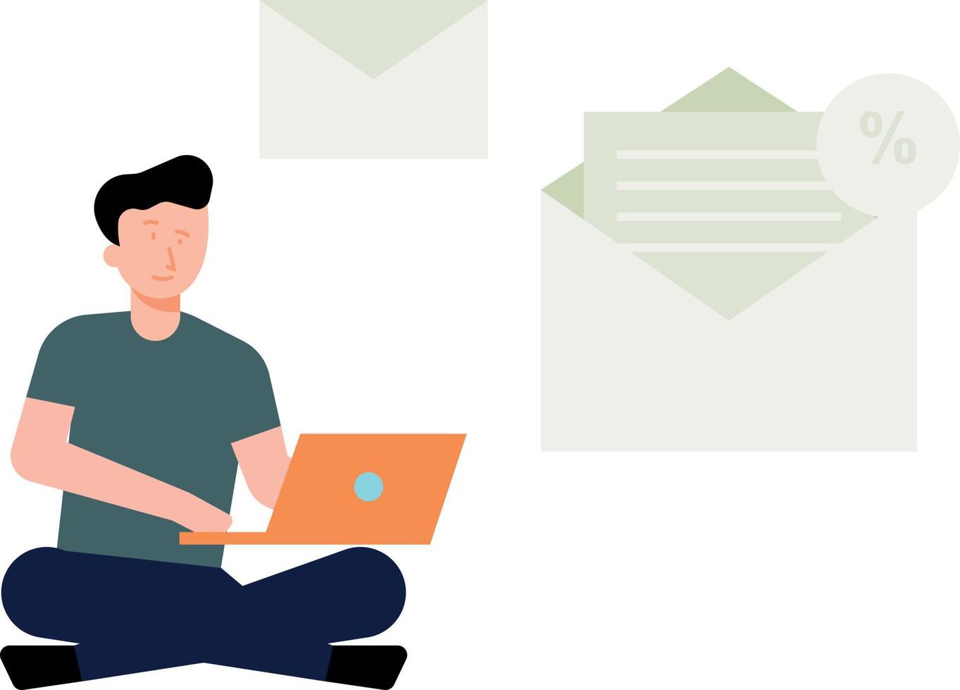 Boy checking mail on laptop. vector