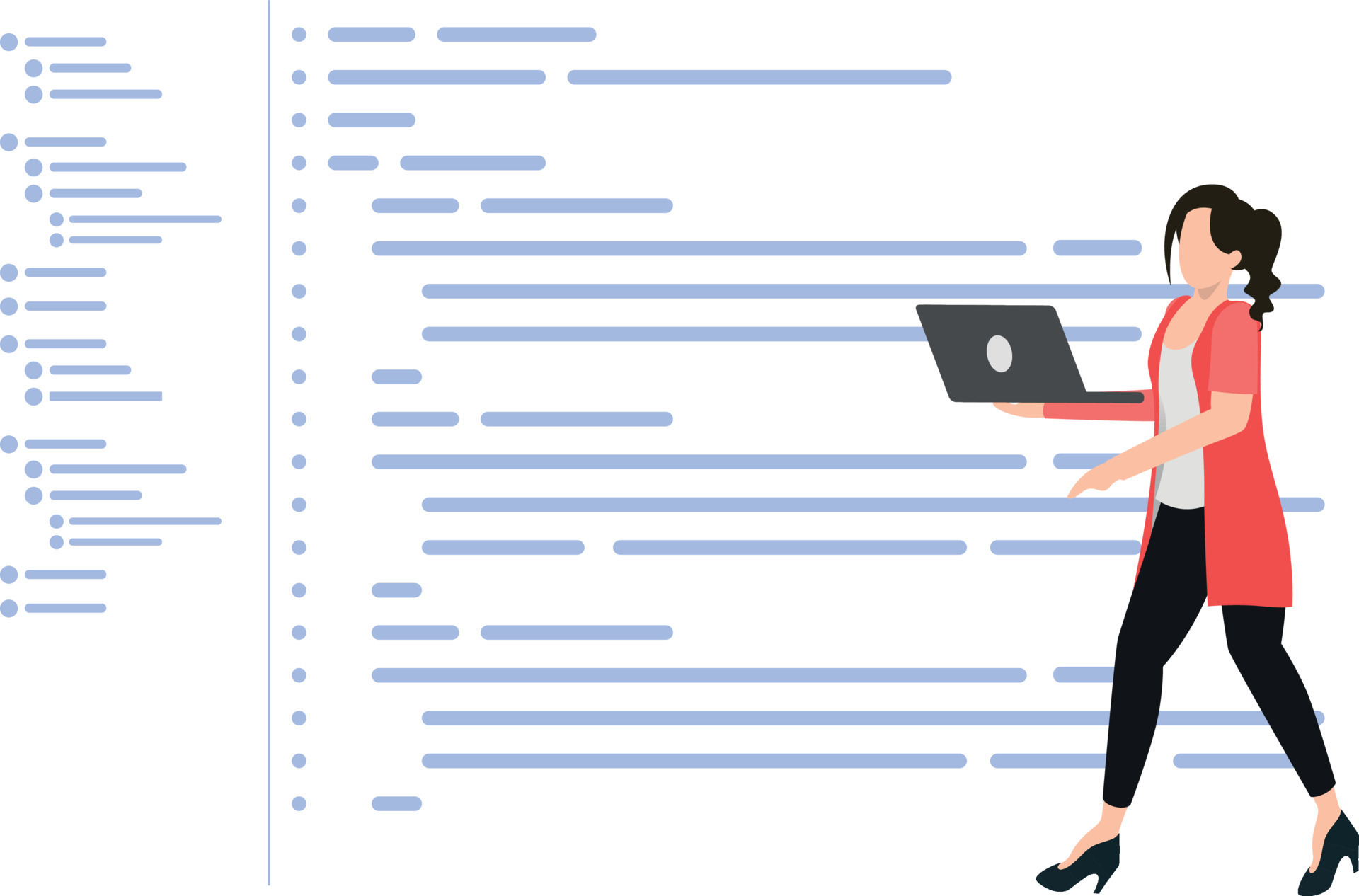 Girl working on laptop coding. 22918570 Vector Art at Vecteezy