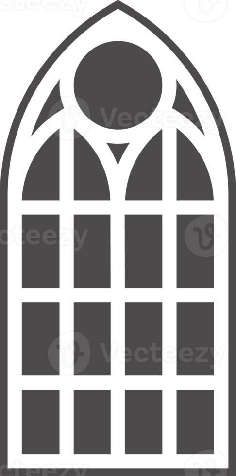 Church medieval window. Old gothic style architecture element. Glyph illustration png