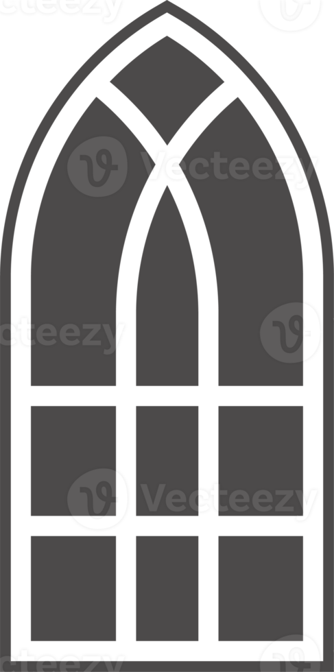 Church medieval window. Old gothic style architecture element. Glyph illustration png