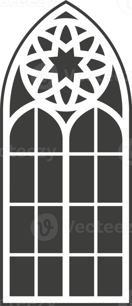 Church medieval window. Old gothic style architecture element. Glyph illustration png