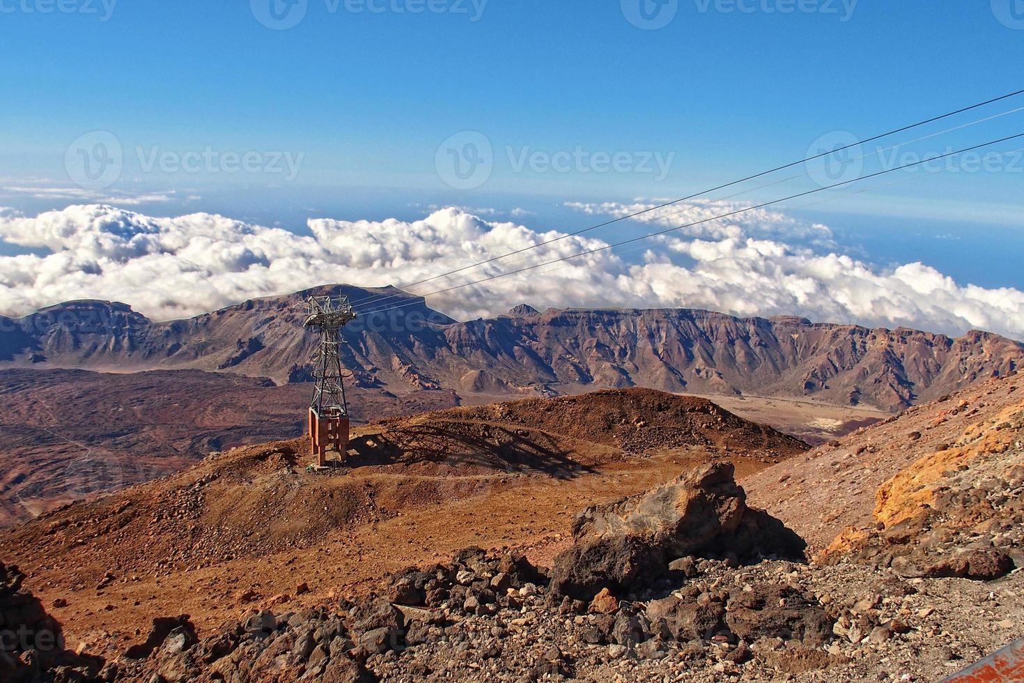 volcanic landscape with a cable car to the top of the mountain of the Spanish Teide volcano on Tenerife, Canary Islands photo