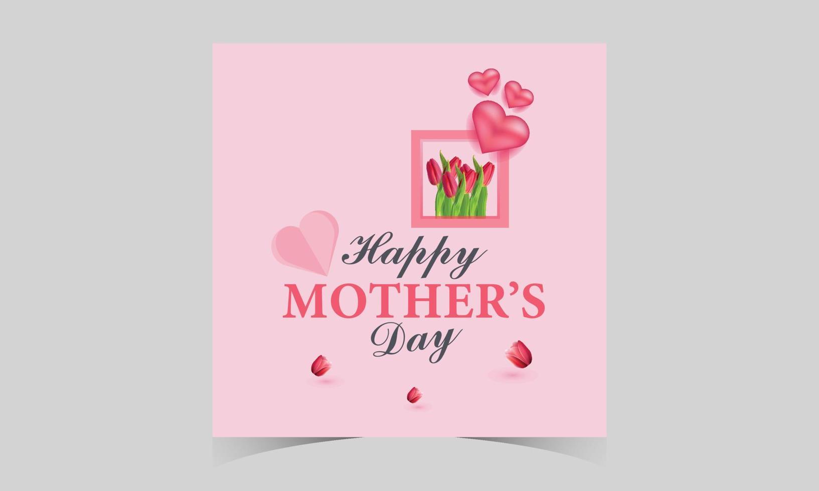happy mother's day social media post template. mother's day social media banner. mom day greeting card. happy mother's day sign with heart and flowers. flying pink paper hearts. mom day background. vector