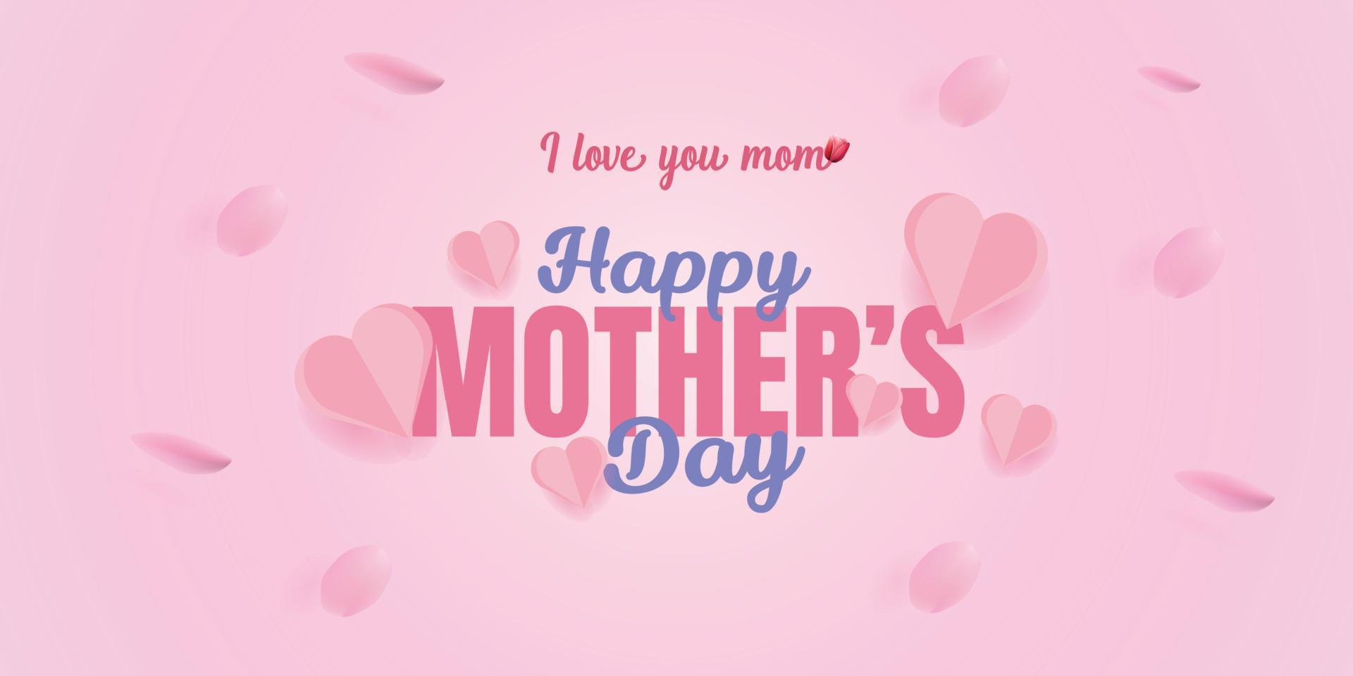 happy mother's day social media post template. mother's day social media banner. mom day greeting card. happy mother's day sign with heart and flowers. flying pink paper hearts. mom day background. vector