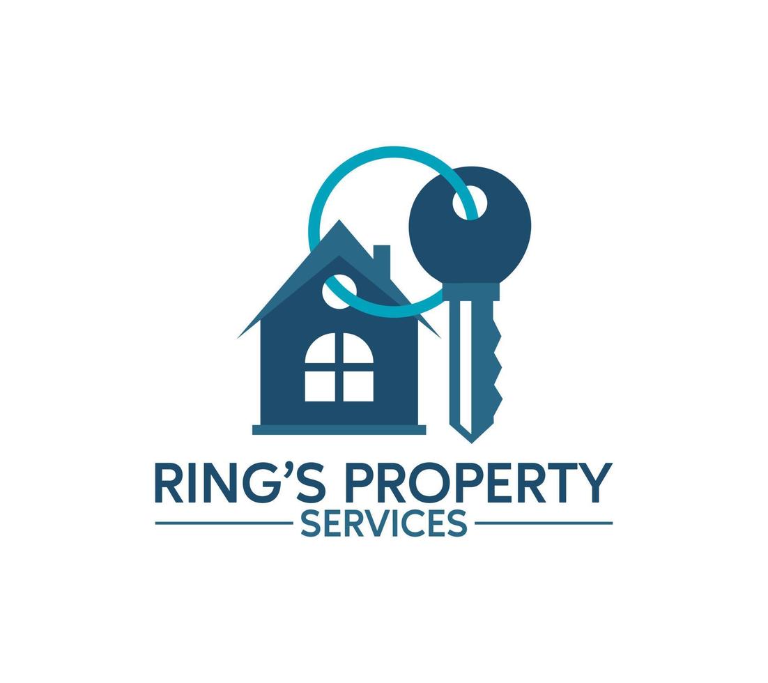 Ring property service logo with home security, privet house, protection house. On white background, Vector illustration.