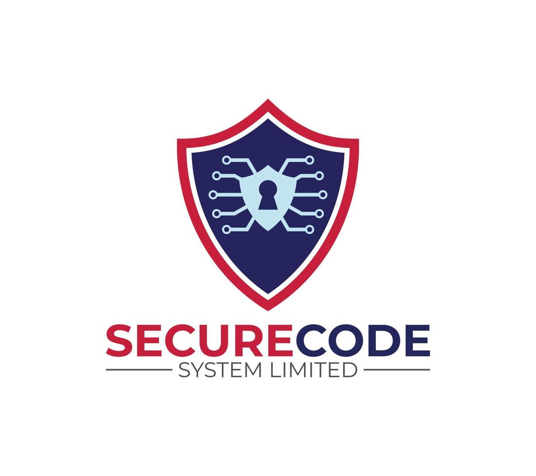 Secure Code logo with data security, system security, digital security and technology concept. On white background, Vector illustration.