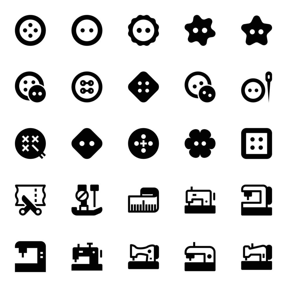 Glyph icons for Sewing. vector