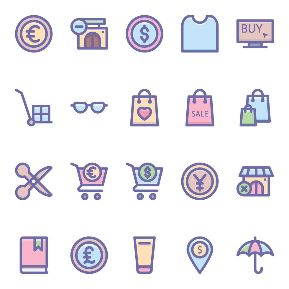 Filled color outline icons for Shopping and ecommerce. vector