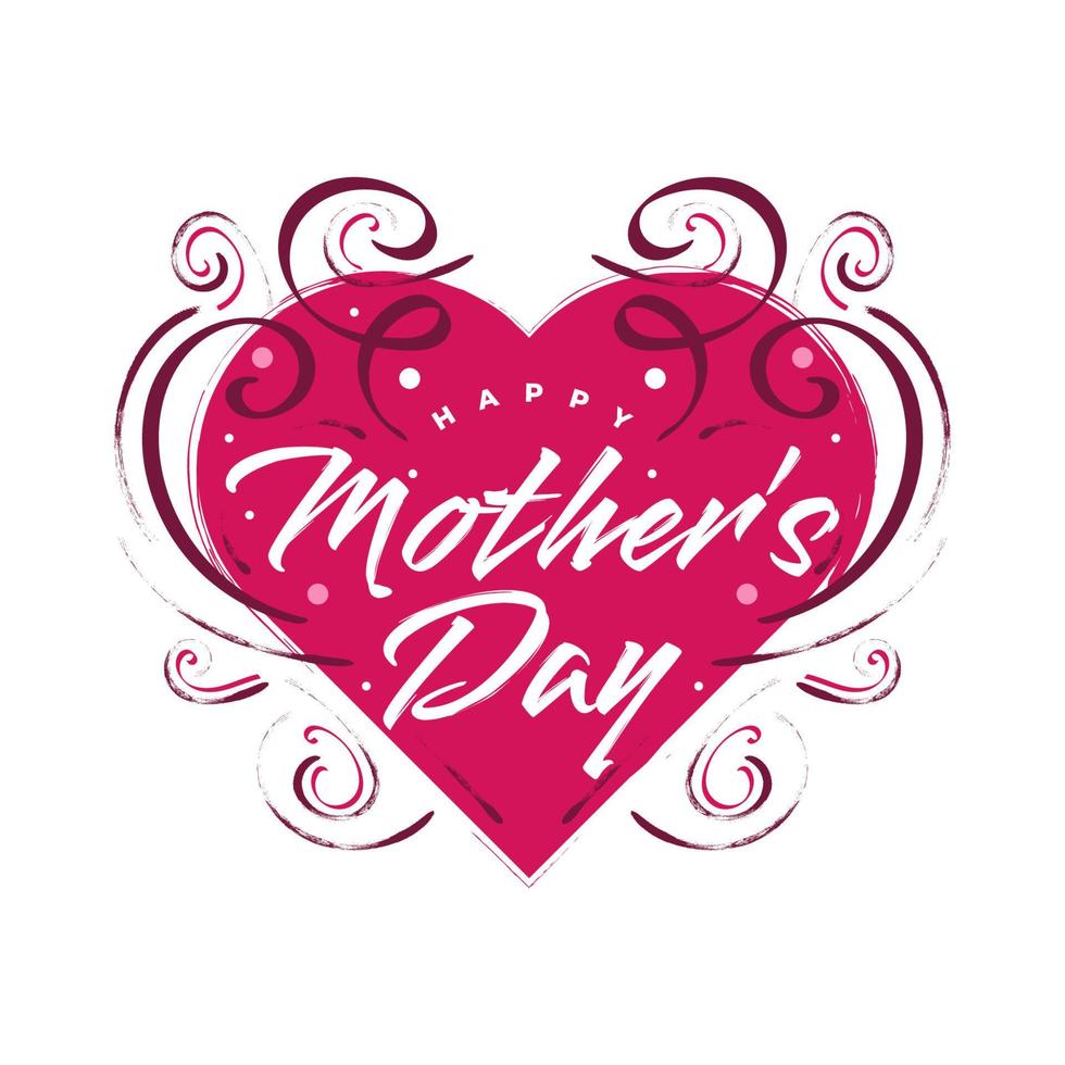Happy Mother's Day Lettering with Cute Red Heart Illustration. Mothers Day Typography with Doodle Style. Can be Used for Greeting Card, Poster, Banner, or T Shirt Design vector