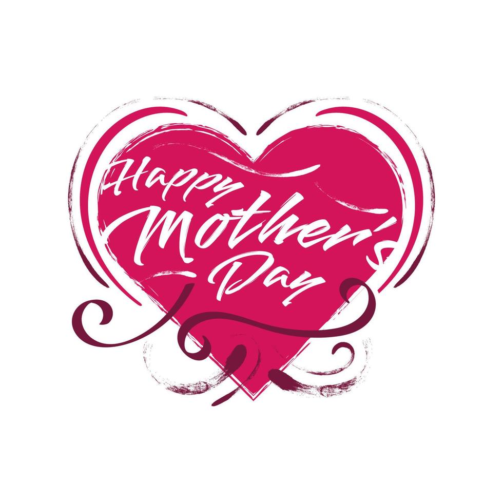 Happy Mother's Day Lettering with Cute Red Heart Illustration. Mothers Day Typography with Doodle Style. Can be Used for Greeting Card, Poster, Banner, or T Shirt Design vector