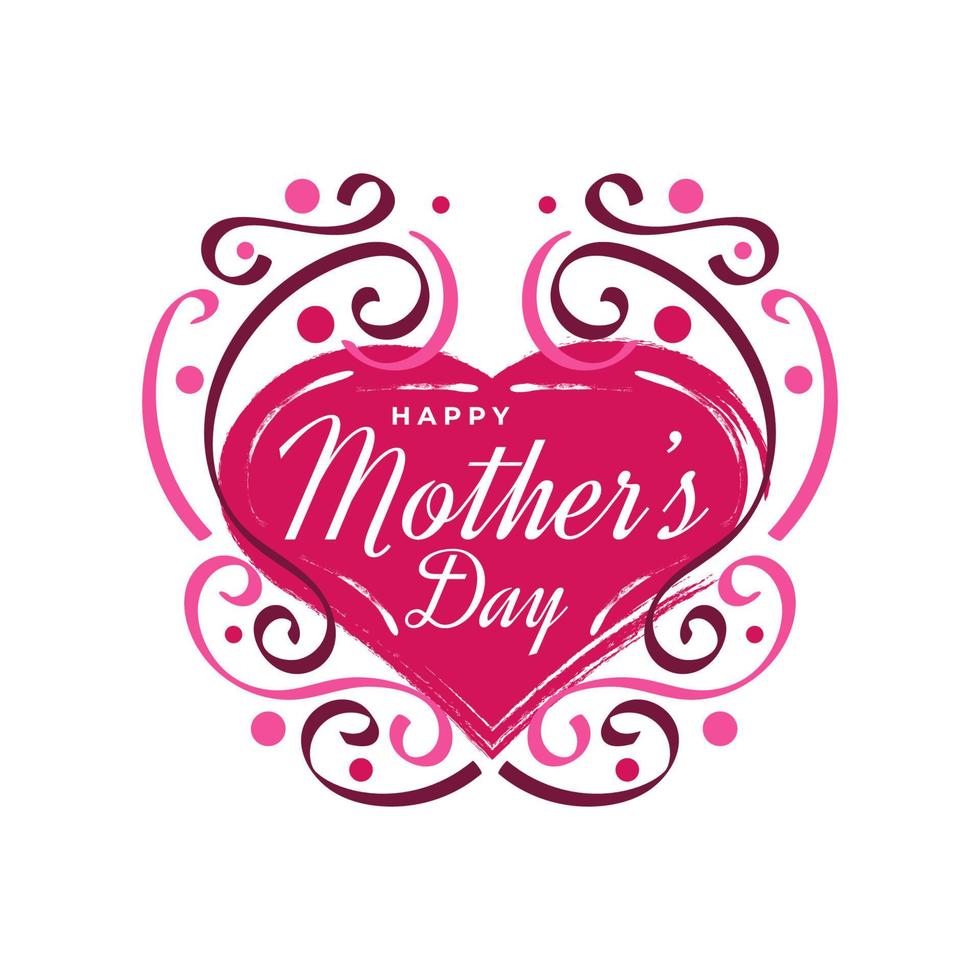 Happy Mother's Day Lettering with Cute Red Heart Illustration. Mothers Day Typography with Doodle Style. Can be Used for Greeting Card, Poster, Banner, or T Shirt Design vector