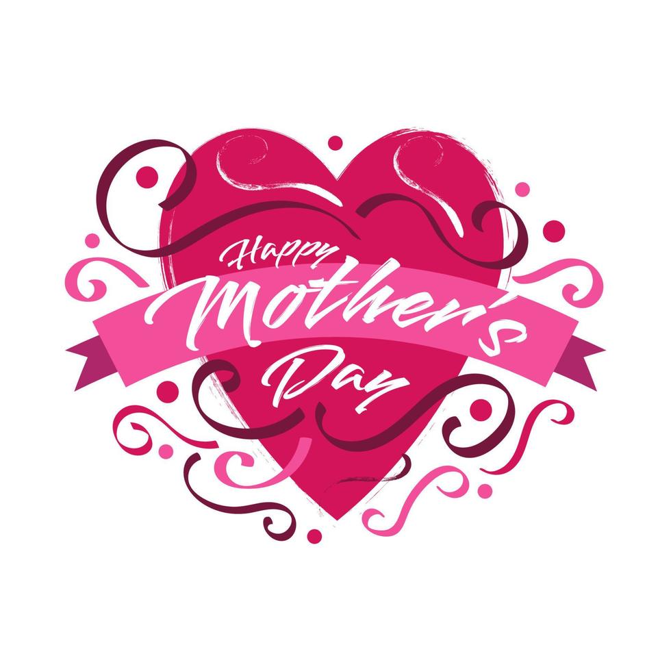 Happy Mother's Day Lettering with Cute Red Heart Illustration. Mothers Day Typography with Doodle Style. Can be Used for Greeting Card, Poster, Banner, or T Shirt Design vector