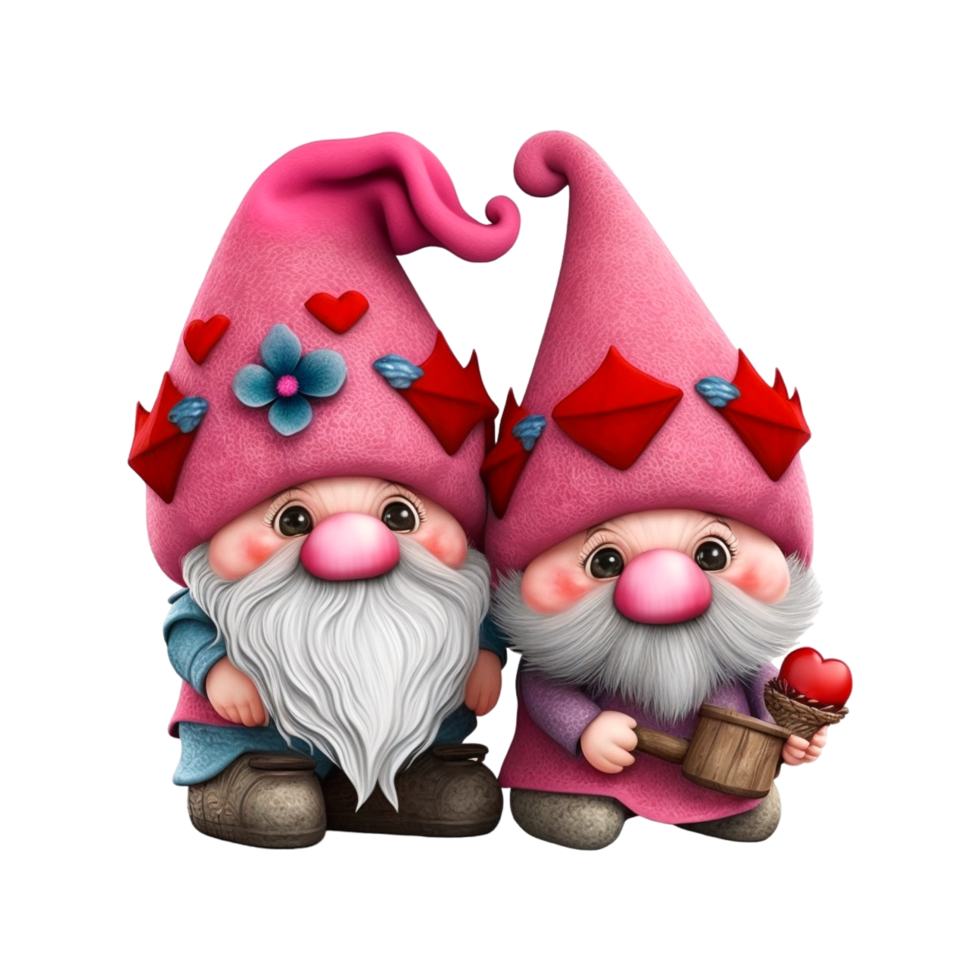 Cute Valentine S Day Gnomes Pink Hat Couple Holding Love Heart png