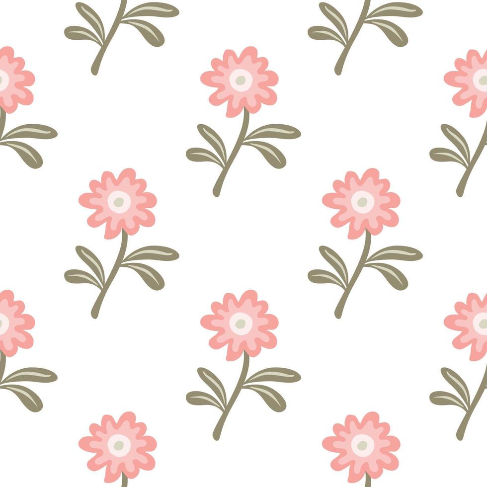 Cute flower seamless pattern in simple style. Hand drawn floral endless background. vector