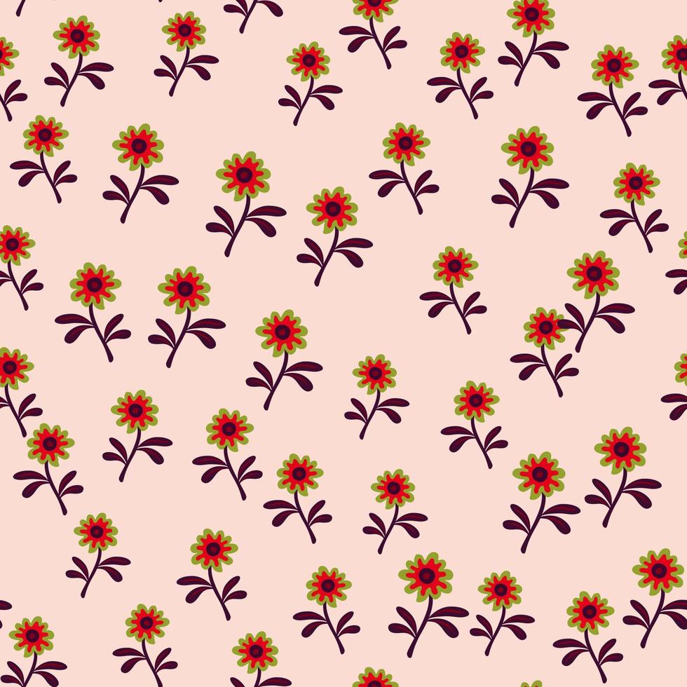 Cute flower seamless pattern in simple style. Hand drawn floral endless background. vector