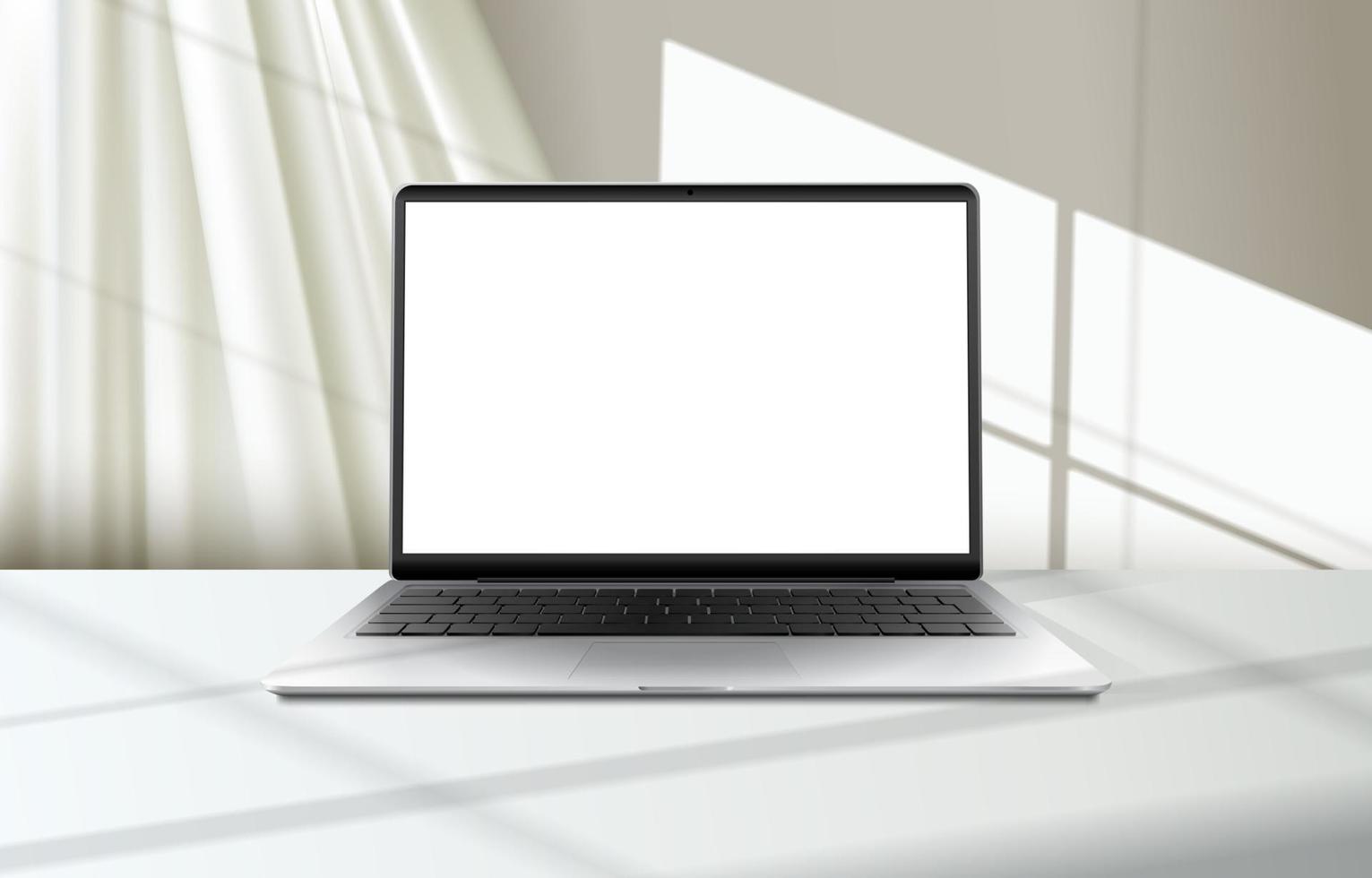 3D Realistic Silver White Laptop Mockup Template vector