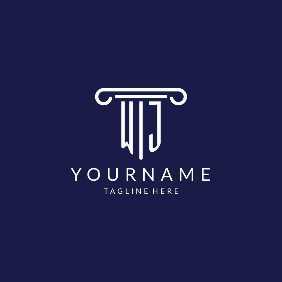 WJ logo monogram with pillar shape designs vector