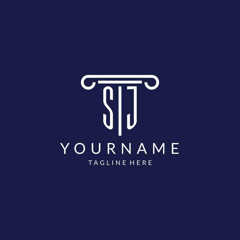 SJ logo monogram with pillar shape designs vector