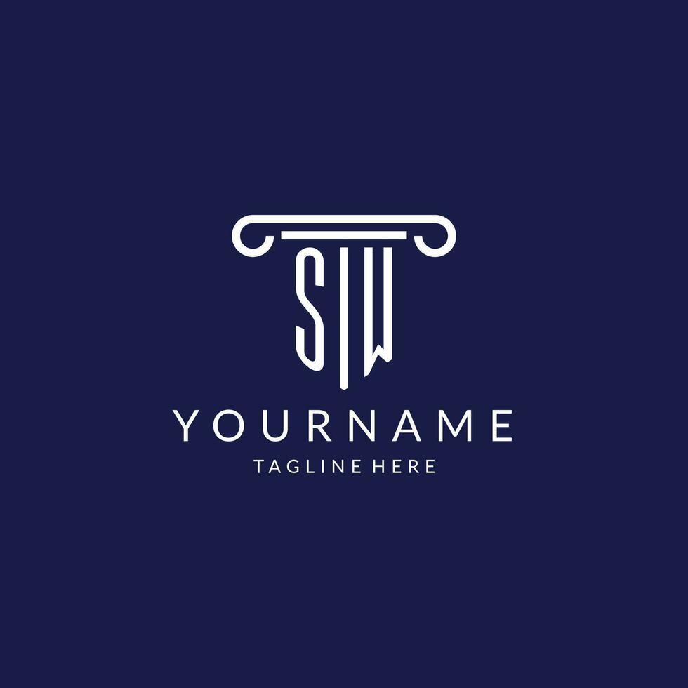SW logo monogram with pillar shape designs vector