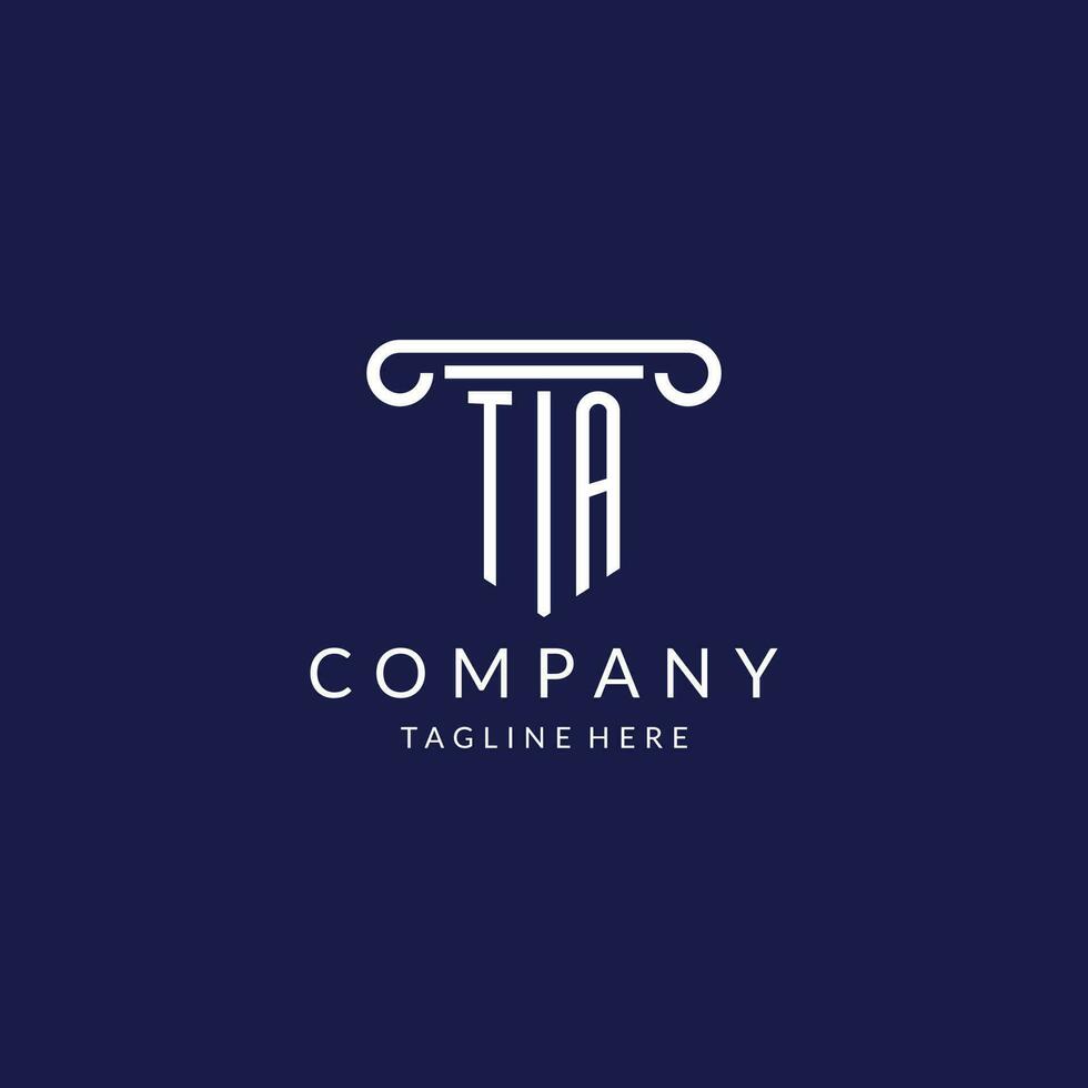 TA logo monogram with pillar shape designs vector