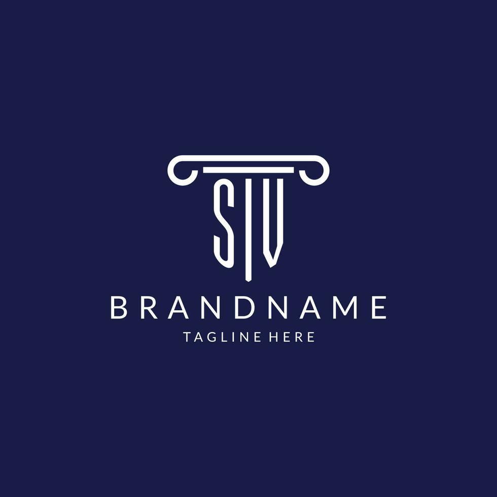 SV logo monogram with pillar shape designs vector