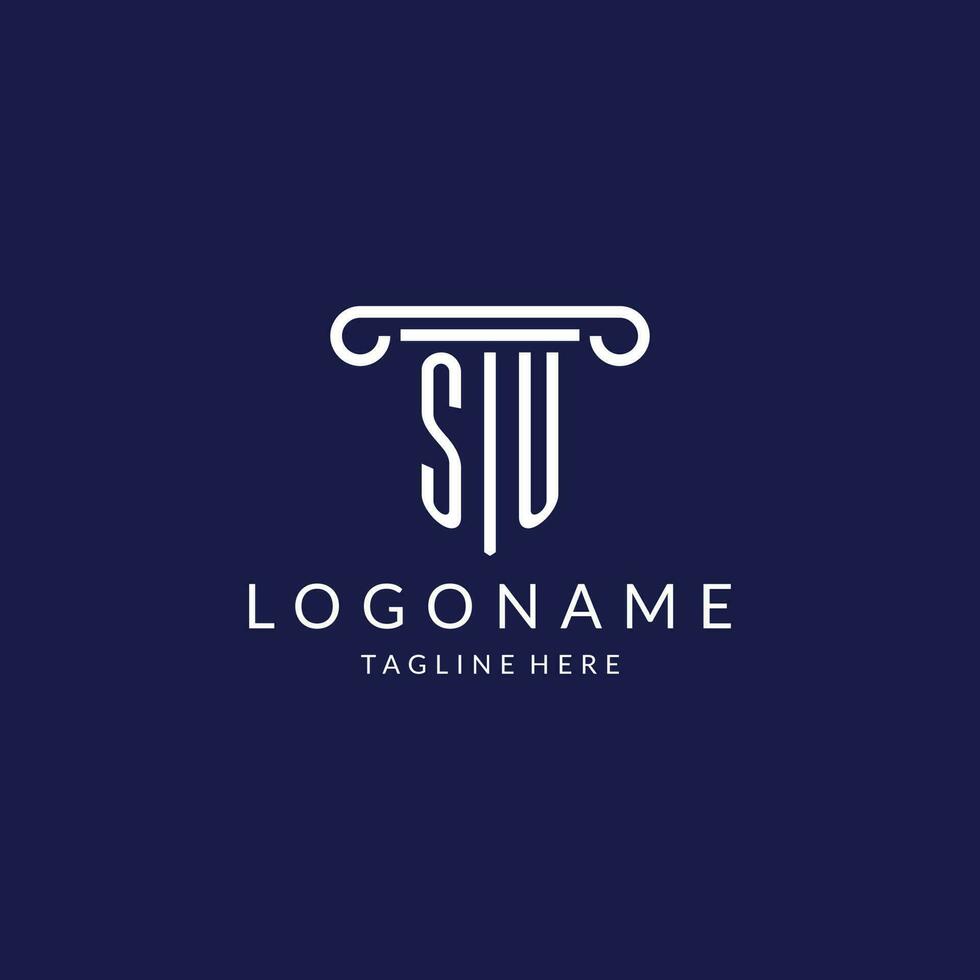 SU logo monogram with pillar shape designs vector