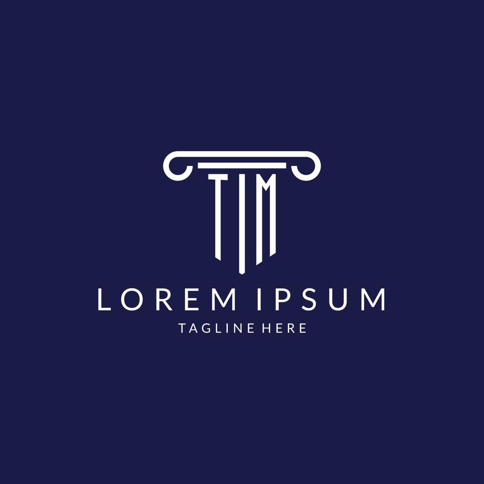 TM logo monogram with pillar shape designs vector