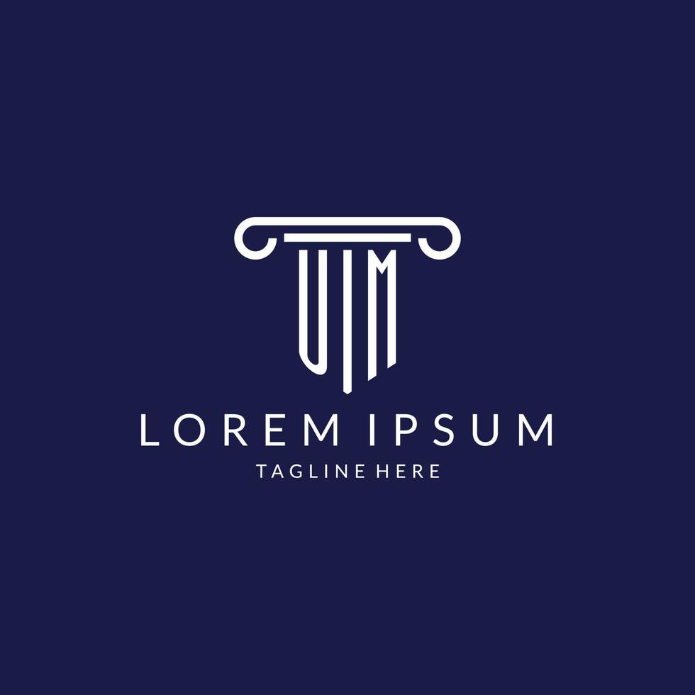 UM logo monogram with pillar shape designs vector