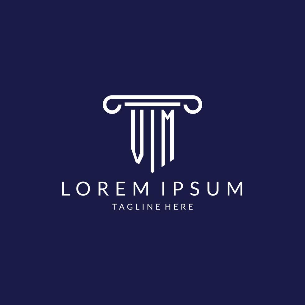 VM logo monogram with pillar shape designs vector