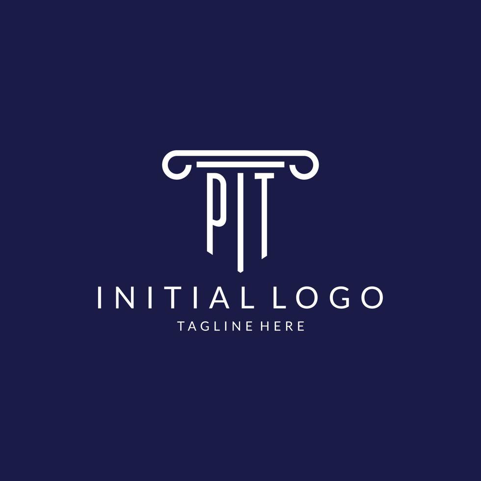 PT logo monogram with pillar shape designs vector