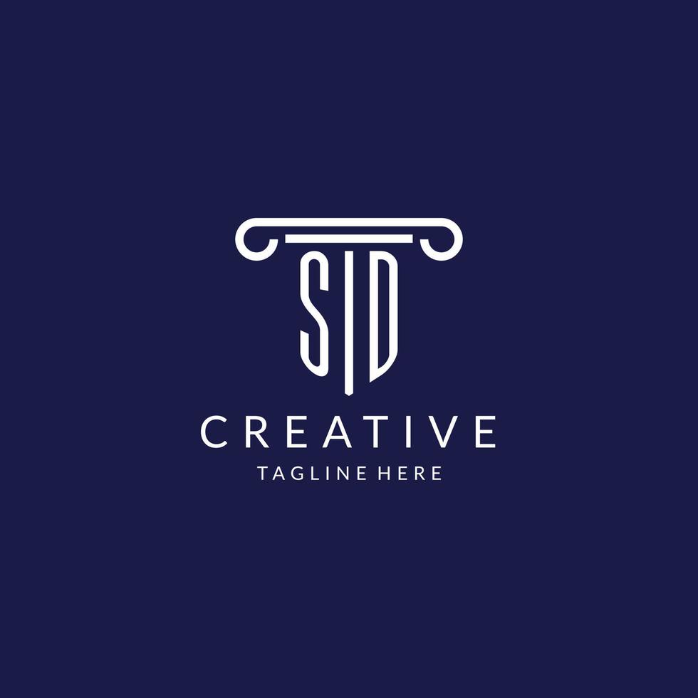SD logo monogram with pillar shape designs vector