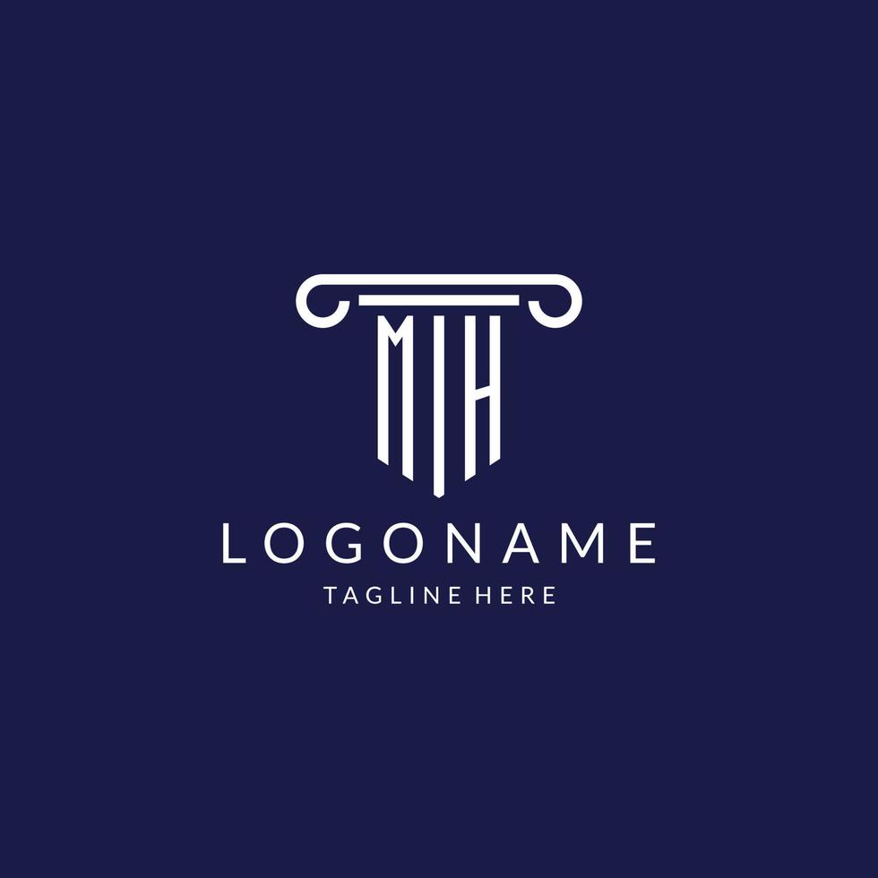 MH logo monogram with pillar shape designs vector