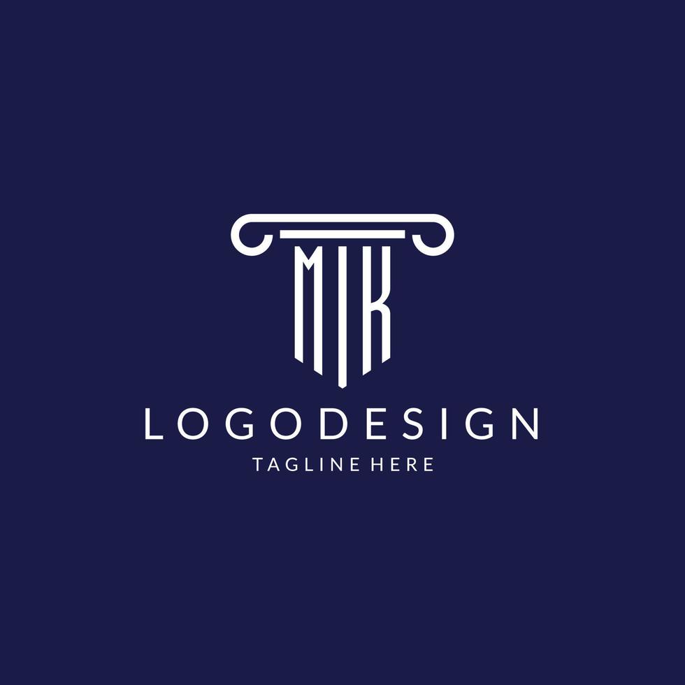 MK logo monogram with pillar shape designs vector