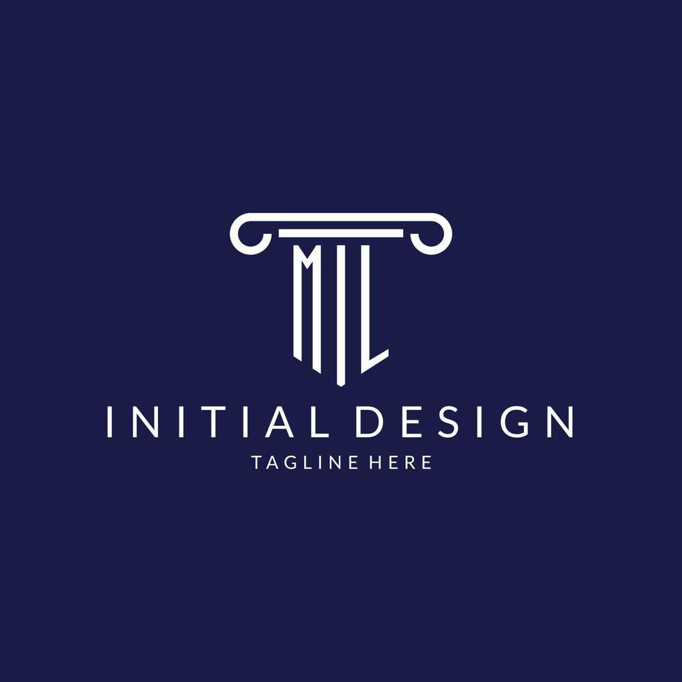 ML logo monogram with pillar shape designs vector