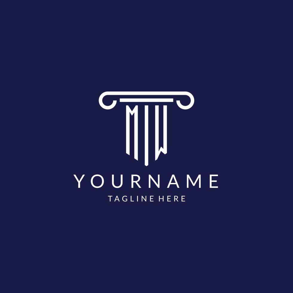 MW logo monogram with pillar shape designs vector