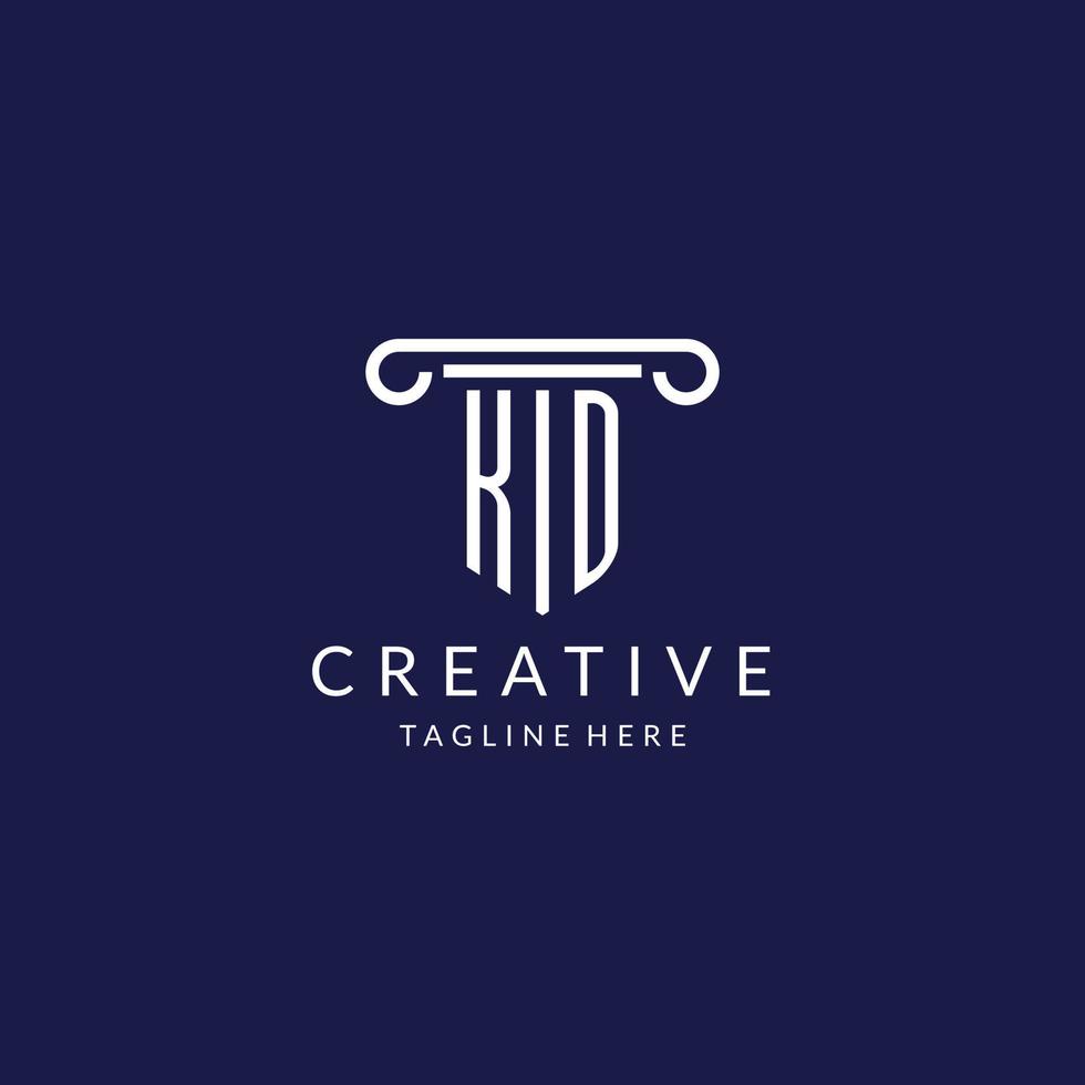 KD logo monogram with pillar shape designs vector