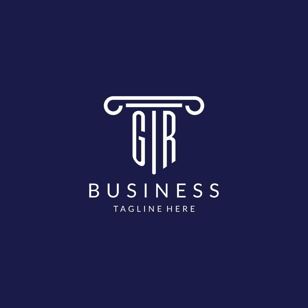 GR logo monogram with pillar shape designs vector